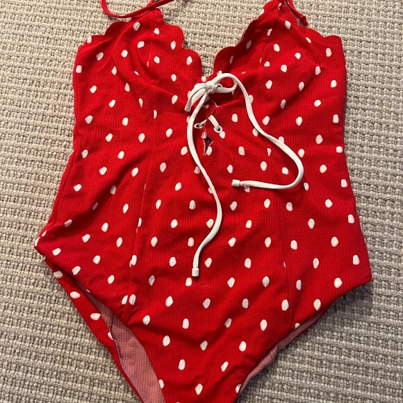 Marysia Red Broadway Polka Dot Lace Up Maillot - Picture 3 of 7